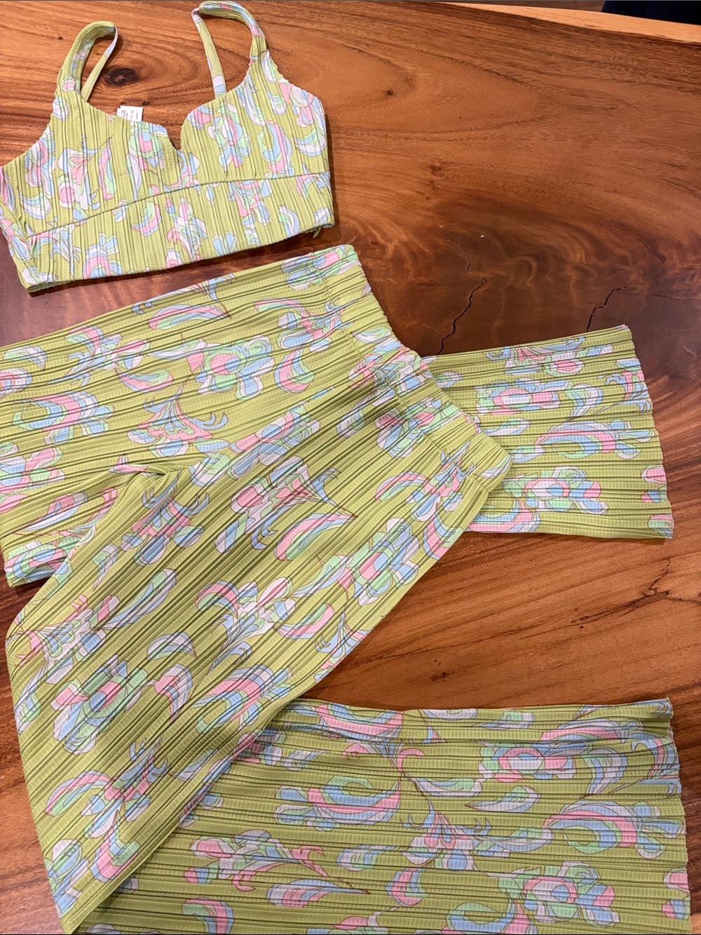 Zara Retro Pastel Floral Ribbed Two-Piece Set - Yellow & Pastels